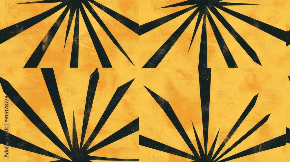 Poster a seamless pattern featuring bold, black geometric shapes against a vibrant yellow background. the d