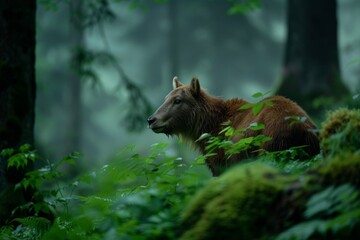 Fototapeta premium A soft mammal with long fur nestled in a verdant forest