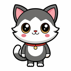 Fototapeta premium cat, animal, cartoon, illustration, vector, pet, kitten, cute, funny, mammal, drawing, fun, character, dog, art, isolated, kitty, happy, domestic, black, smile, icon, face, feline, baby