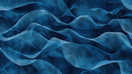 Obraz premium A close-up image of a smooth, blue fabric with a delicate texture. It appears to be made of a sheer, translucent material, which creates a wave-like effect as it drapes and flows. The fabric has a sub