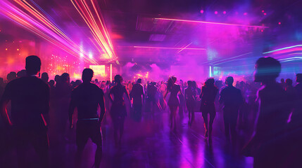 Fototapeta premium A neon-lit party with people dancing and enjoying the electric atmosphere 