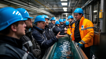Industrial Team Meeting in Water Treatment Facility, Recirculatory aquaculture system Tanks