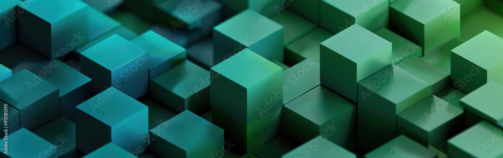 Fototapete a close-up of a digitally rendered background of green and blue cubes arranged in an abstract patter