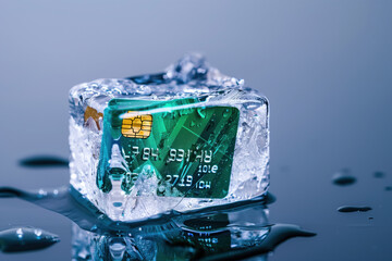 Credit card frozen in ice block