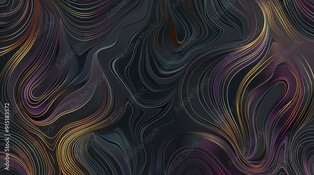 Leinwandbilder Colorful, swirling lines form a dynamic dark pattern, showcasing an abstract art piece that captures the eye with its flowing shapes and textures