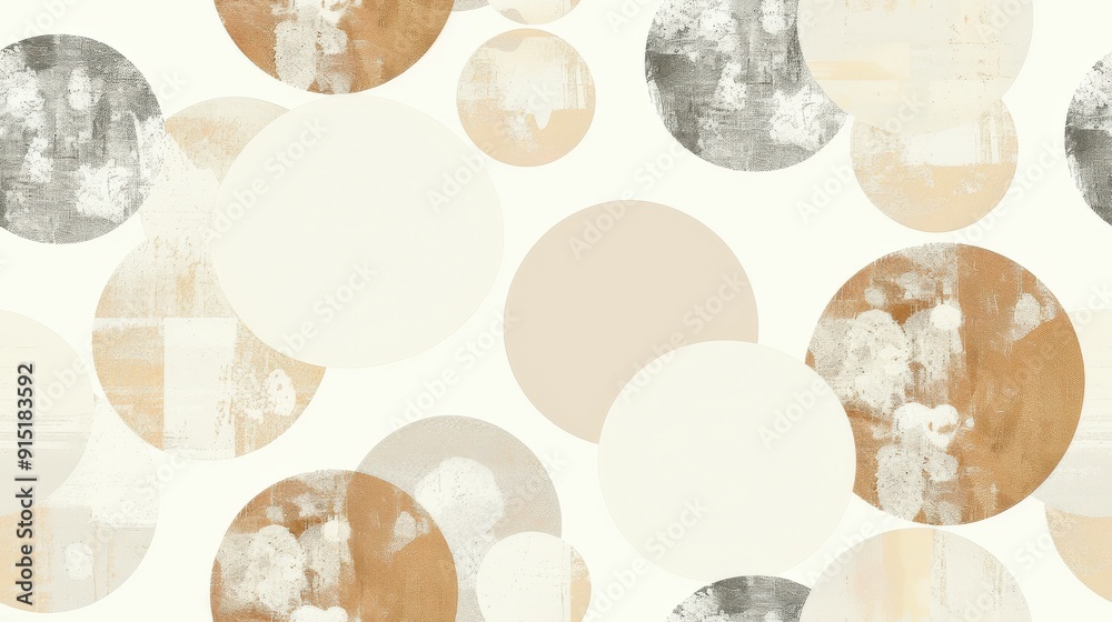 Aufkleber A textured pattern of circles in white, gray, brown, and beige shades against a white background. The circles are various sizes and partially overlap, creating a dynamic and abstract composition.