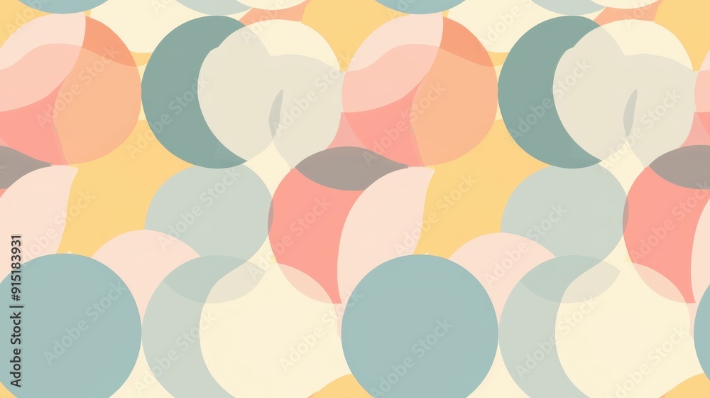 Aufkleber a seamless repeating pattern of overlapping circles in pastel shades of yellow, blue, pink, and beig