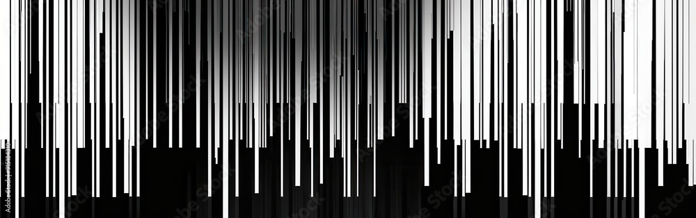 Poster A black and white abstract background image features numerous vertical lines of varying lengths. The lines create a sense of depth and movement with their irregular sizes.