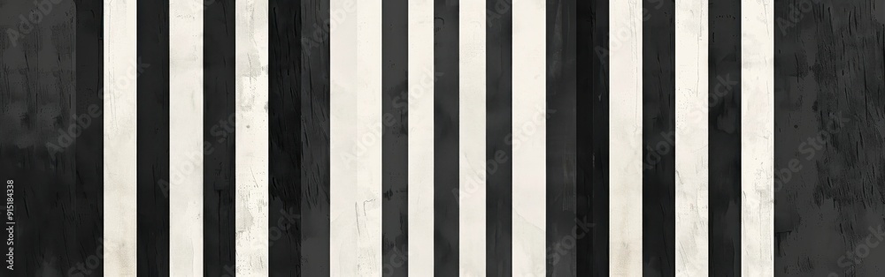 Poster A horizontal background image of black and white vertical stripes with a grunge texture. The stripes are evenly spaced, and the grunge texture adds a distressed look to the image. The image is well-su