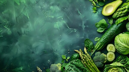 Fototapeta premium Green Vegetables Still Life with a Green Background