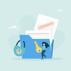 Access control concept, document file folder locked with padlock. Confidential document, privacy protection. Security for archiving a file or document.	