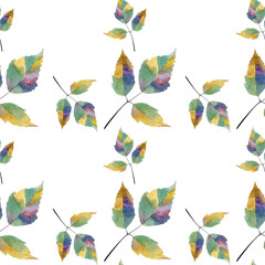 Seamless watercolor leaves pattern, Seamless watercolor botanical pattern on white background. Floral pattern.