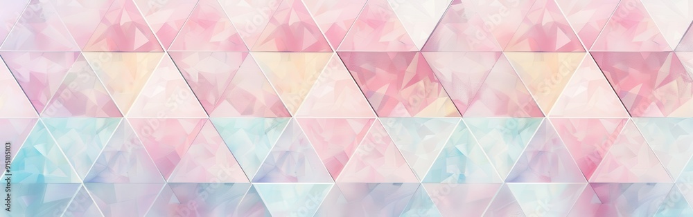 Poster A seamless pattern of pink, blue, and white watercolor triangles. The triangles are arranged in a repeating pattern, with the colors blending seamlessly into each other. The overall effect is soft, et