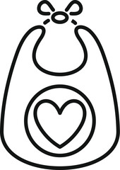 Line drawing of a baby bib with a heart shape, protecting clothes from food stains
