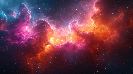 Cosmic night sky with a vibrant, multicolored nebula and scattered stars, ideal for a dramatic background