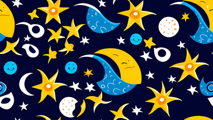 Patterns Design with moon, crescent, star and sun themes