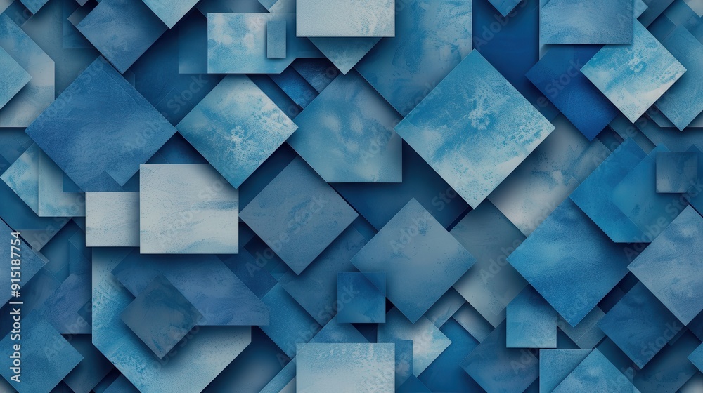 Fototapete A digitally-created background image featuring numerous overlapping squares in various shades of blue, creating a visually interesting and abstract pattern. The squares appear to be layered in a 3D fa