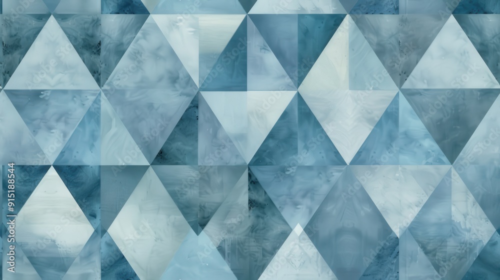 Fototapete The image features a repeating geometric pattern of blue and white triangles. The triangles are arranged in a grid pattern, with each triangle overlapping the next. The triangles are all different sha