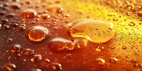 Detailed macro shot of amber beer with bubbles, showcasing its golden hue and intricate texture in close-up photography.
