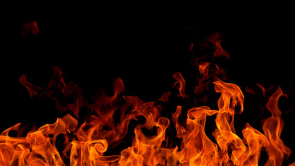 Fire flames isolated on black , abstract background