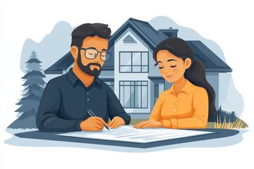  A couple signing a home contract, investment, new buyers. Generative AI