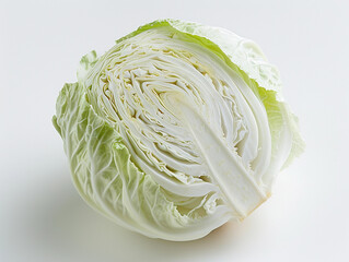 Obraz premium Fresh green cabbage on a light background showcasing its structured layers and crisp texture