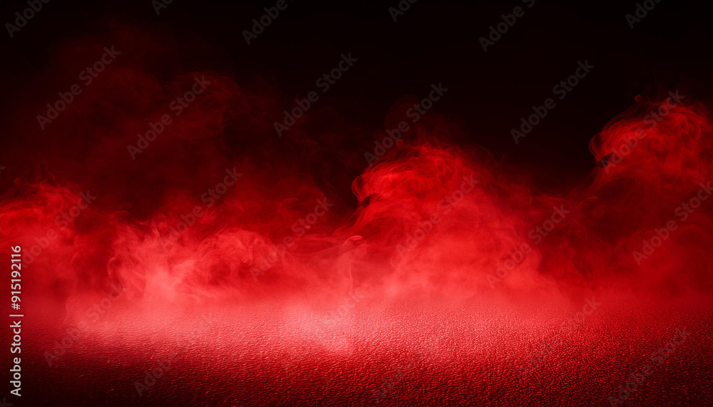 Poster ethereal red mist swirling in dark void. vivid smoke with deep shadows and crimson hues