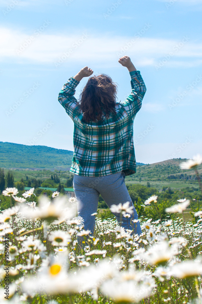 Sticker Girl in a chamomile field