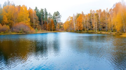 Serene autumn lake scenery