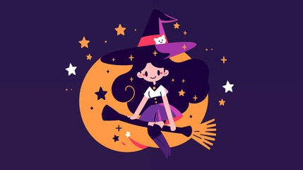 Hand drawn cartoon halloween witch illustration
