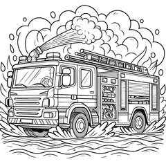Fire truck rushing to put out a blaze coloring page outline vector