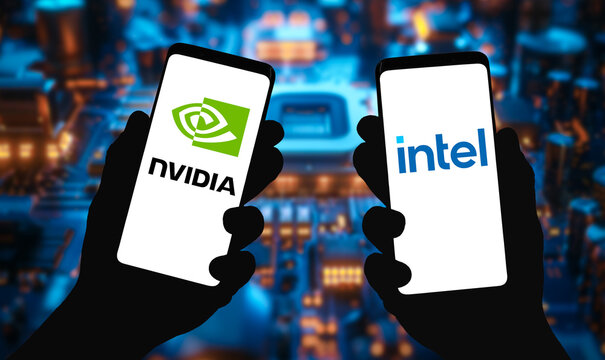 Nvidia and Intel - Chip Manufacturer displayed on mobile device