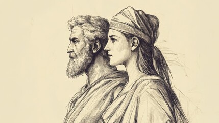 Biblical Illustration of Judges: The Song of Deborah and Barak, Acknowledging Tribes of Israel Who Came to Help in the Fight, Bible Wall Art on Beige Background