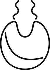 Simple black and white icon of a baby bib with two wavy lines representing steam