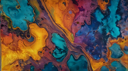 a close up of a painting of a colorful liquid substance