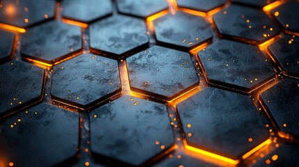 Futuristic hexagonal metal background with soft lighting beneath, creating a sleek and modern presentation backdrop