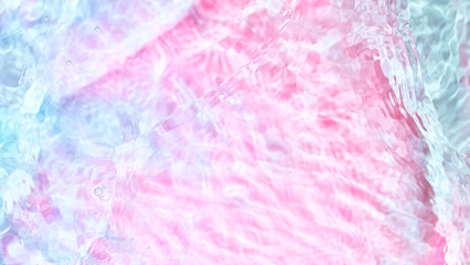 Freeze motion of splashing water surface on light neon background