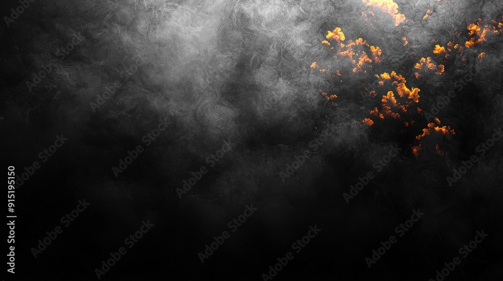 Leinwandbilder Smoke swirls and forms dynamic shapes, illuminated by flickering flames, creating a mysterious and dramatic atmosphere in a dimly lit room