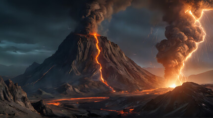volcano with lava and lava pouring from it in the sky