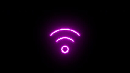 Neon wifi icon, network connection animation. Wireless internet, 5g wifi signal, hotspot, search connection, find new device. Glowing neon wifi sign, looped animation. Magenta, violet colors