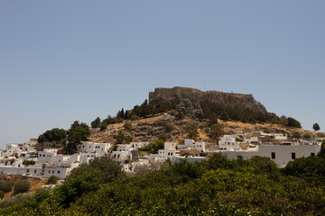Obraz premium View of Lindos with village beneath it