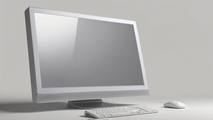 Fototapeta premium White computer monitor and mouse on clean white desk.