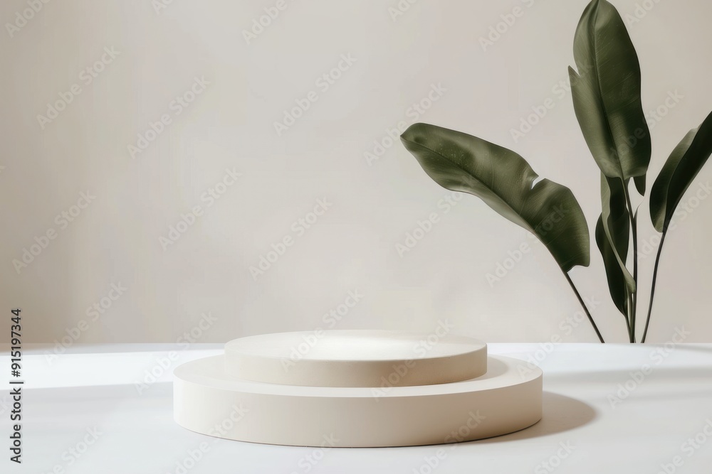 Wall mural minimalist display stand with plant