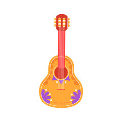 Fototapeta premium Guitar isolated on white background. Brightly coloured cute Mexican style guitar