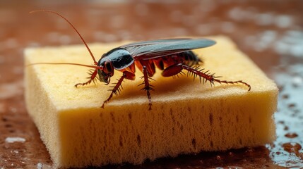 Cockroach on a Yellow Sponge