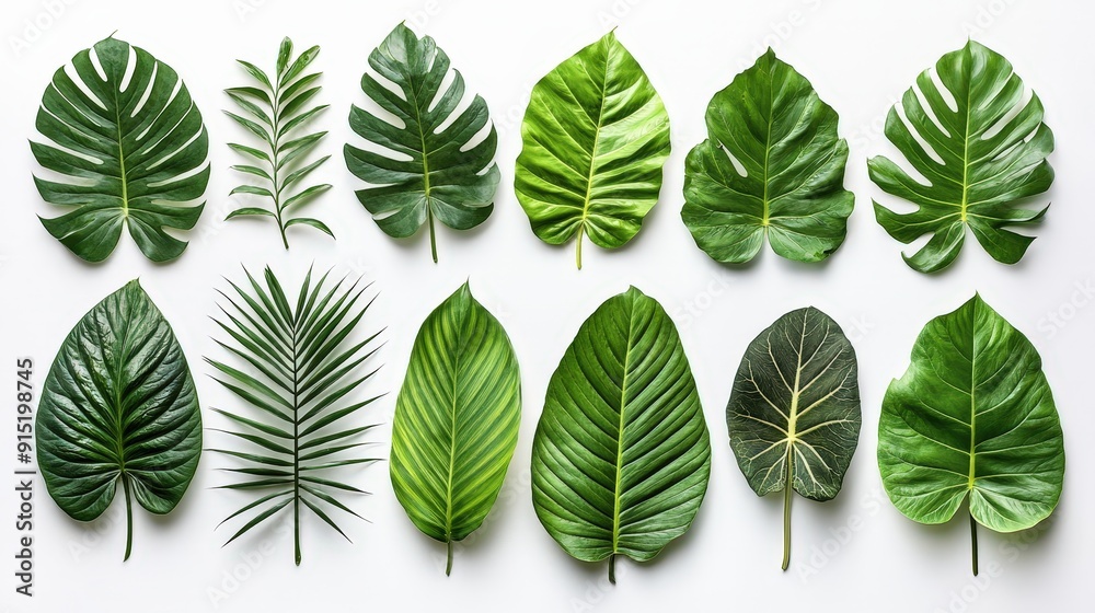 Poster various types of green leaves are displayed artfully, showcasing their unique shapes and textures ag