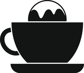 Black silhouette of a cup holding a big muffin dessert on a white background