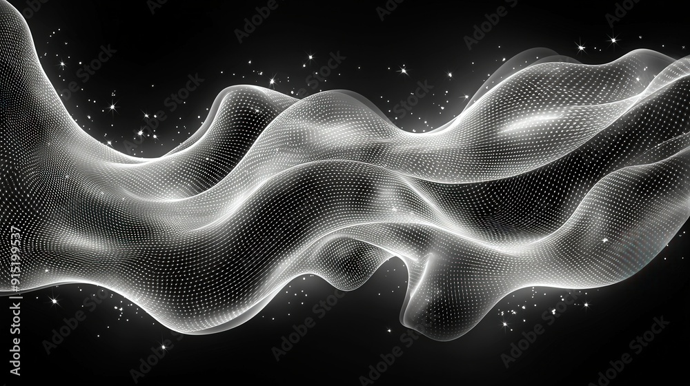 Poster Swirling waves of light and texture blend seamlessly, creating a captivating dance of luminescence in a dark setting