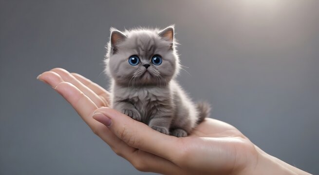 micro kitten with amusing look, meme-friendly, kitten on palm
