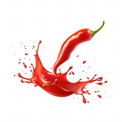 Red Hot Splash of Flavor: A vibrant red chili pepper dives into a dynamic splash of sauce, igniting a fiery explosion of taste. 